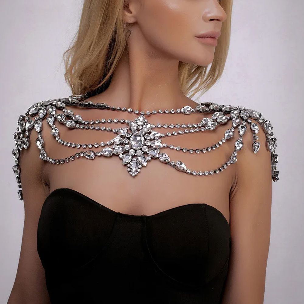 Body Jewelry Retainers - Boho Kristall Braut Schulterkette Halskette Porm