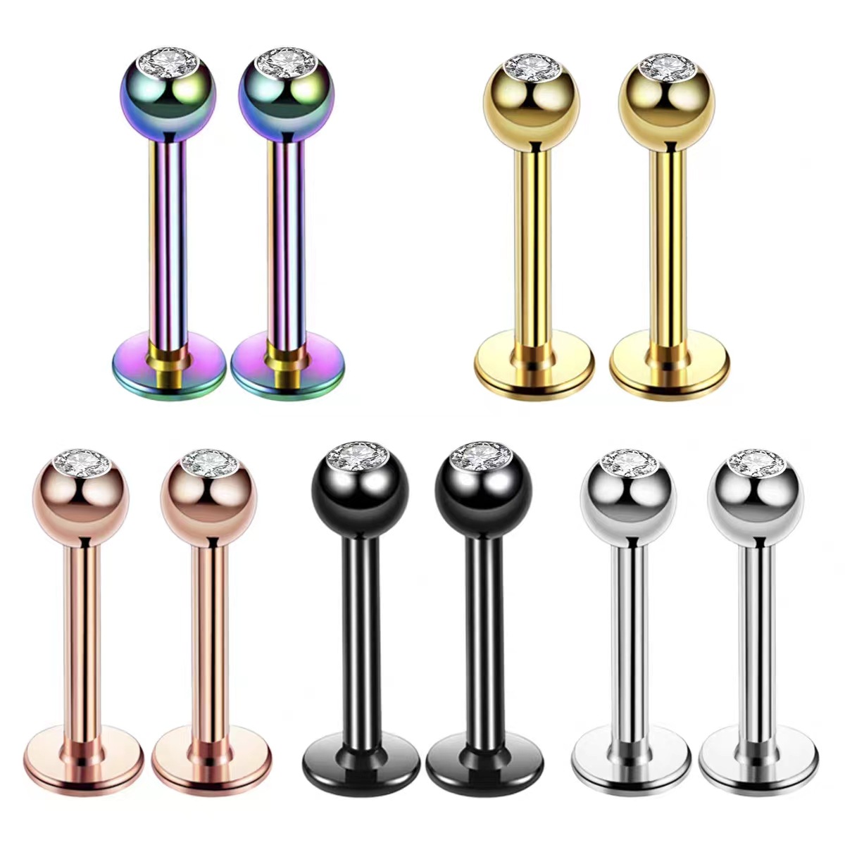 Body Jewelry Surgical Steel - 16G Chirurgischer Stahl Kugelkopf CZ Lippen-Septum-Stud