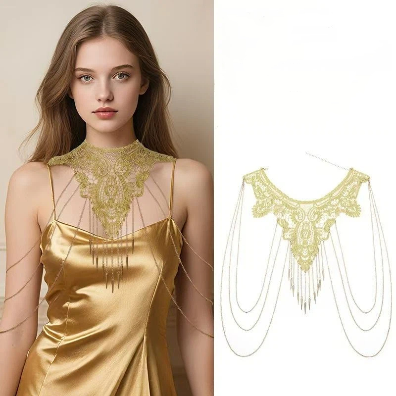Goldfarbene Spitzenkette mit m – Body Jewelry Necklace Bewertung und Preis