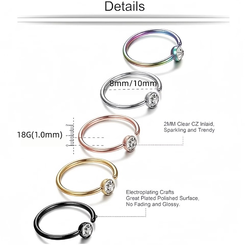 5 Stück 18G Nasenringe, C-förm – Body Jewelry Surgical Steel Bewertung und Preis